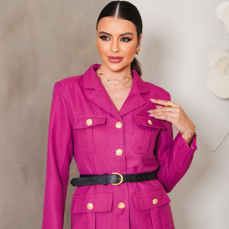 Blazer em Tweed com Botões e Cinto YY221